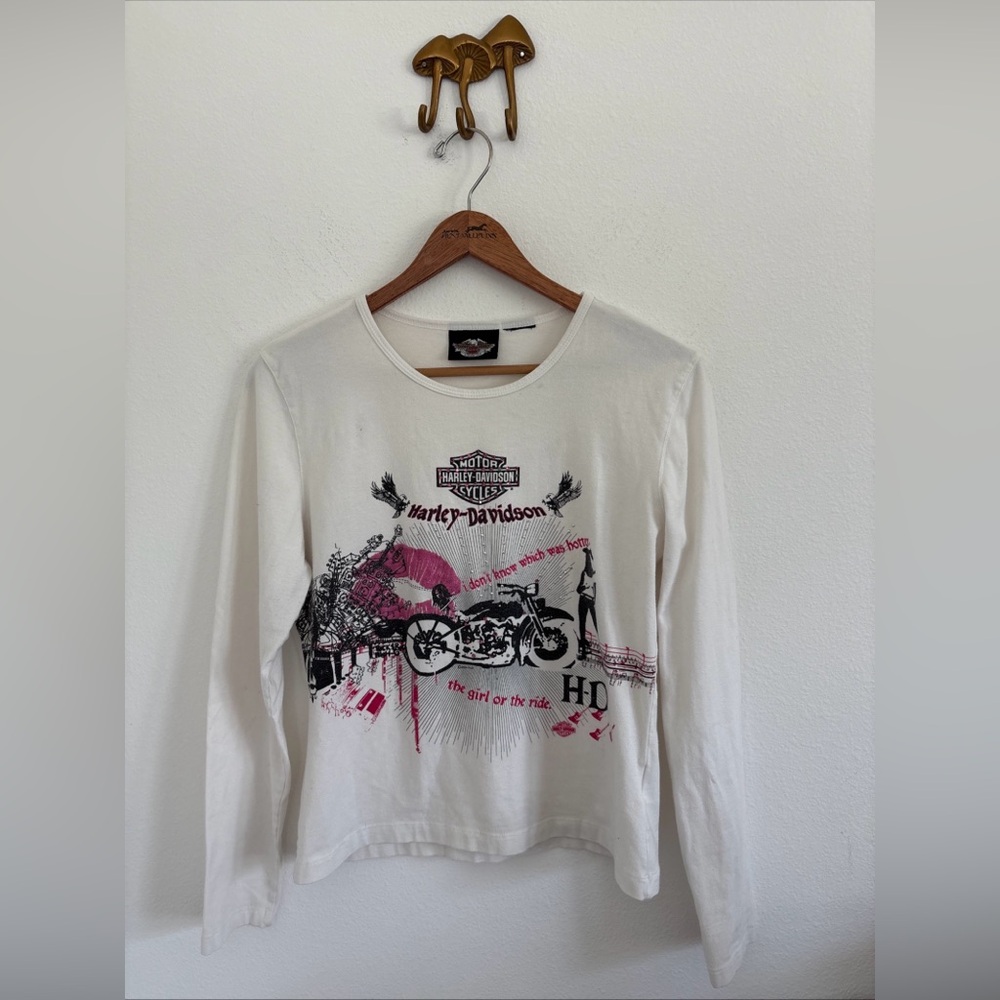 Vintage Harley Davidson Women's Biker Rhinestone Graphic T Shirt Y2K